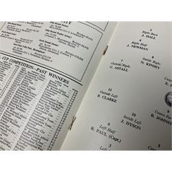 Four F.A. Cup Final programmes at Wembley - 1953 Blackpool v Bolton Wanderers played on May 2nd with Stanley Matthews scoring a match winning hat-trick; 1956 Birmingham City v Manchester City on May 5th in which Bert Trautmann carried on playing with a broken neck; 1957 Aston Villa v Manchester United on May 4th; and 1958 Bolton Wanderers v Manchester United on May 3rd with a post-Munich weakened United team (4)