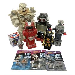 'Lost in Space' robot by Newline Productions; and three unopened  'Lost in Space' carded models; and five other robots comprising Tommy The Atomic Robot; Saturn The 13