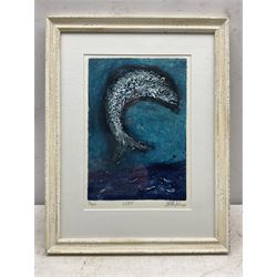 Shirley Fletcher (Northern British Conteporary): 'Leap', collograph signed titled and numbered 7/30 in pencil 30cm x 20cm