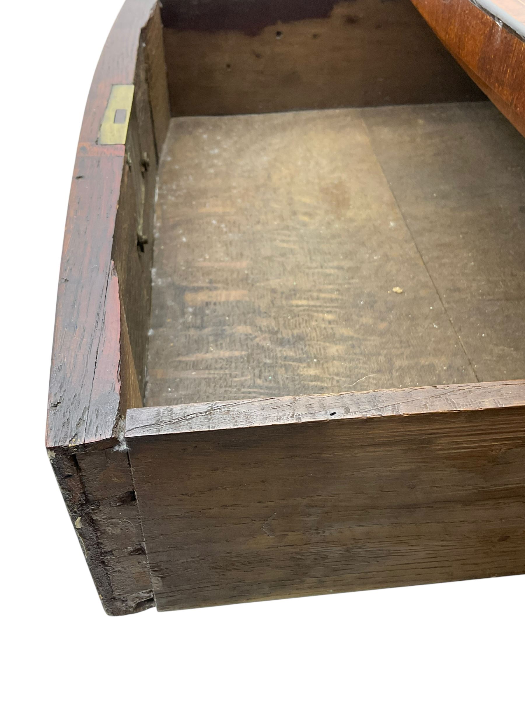 19th century inlaid mahogany bow-front sideboard, satinwood banded top over three drawers, on square tapering supports with spade feet