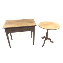  19th century mahogany inlaid cross banded side table, single drawer, square tapering supports (W82cm, H72cm, D45cm) and a mahogany pedestal table (W58cm, H67cm, D43cm) (2)  