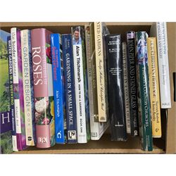 Collection of books largely comprising of examples on gardening, horticulture and english churches and architecture, etc three boxes 