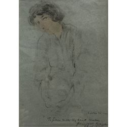 Jacob Kramer (Ukrainian/British 1892-1962): Figure of a Girl, charcoal and pastel signed and inscribed and dated 'To John with my best wishes from Jacob Kramer, April 1935', 30cm x 21cm