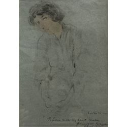 Jacob Kramer (Ukrainian/British 1892-1962): Figure of a Girl, charcoal and pastel signed and inscribed and dated 'To John with my best wishes from Jacob Kramer, April 1935', 30cm x 21cm