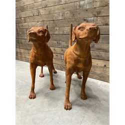 Pair of life-size heavy cast iron garden Hunting dogs