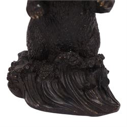 Bronze bear, upon a naturalistic base, with a fish in mouth, H17cm
