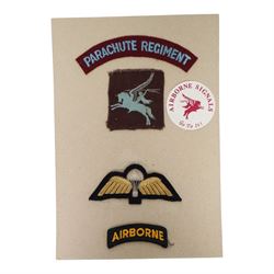 WWII Parachute Regiment cloth badges, including shoulder badge and Pegasus badge, together with military trade badges, formation signs etc   