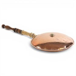 Copper coal bucket, together with two foot warmers, two trays and copper bed pan 