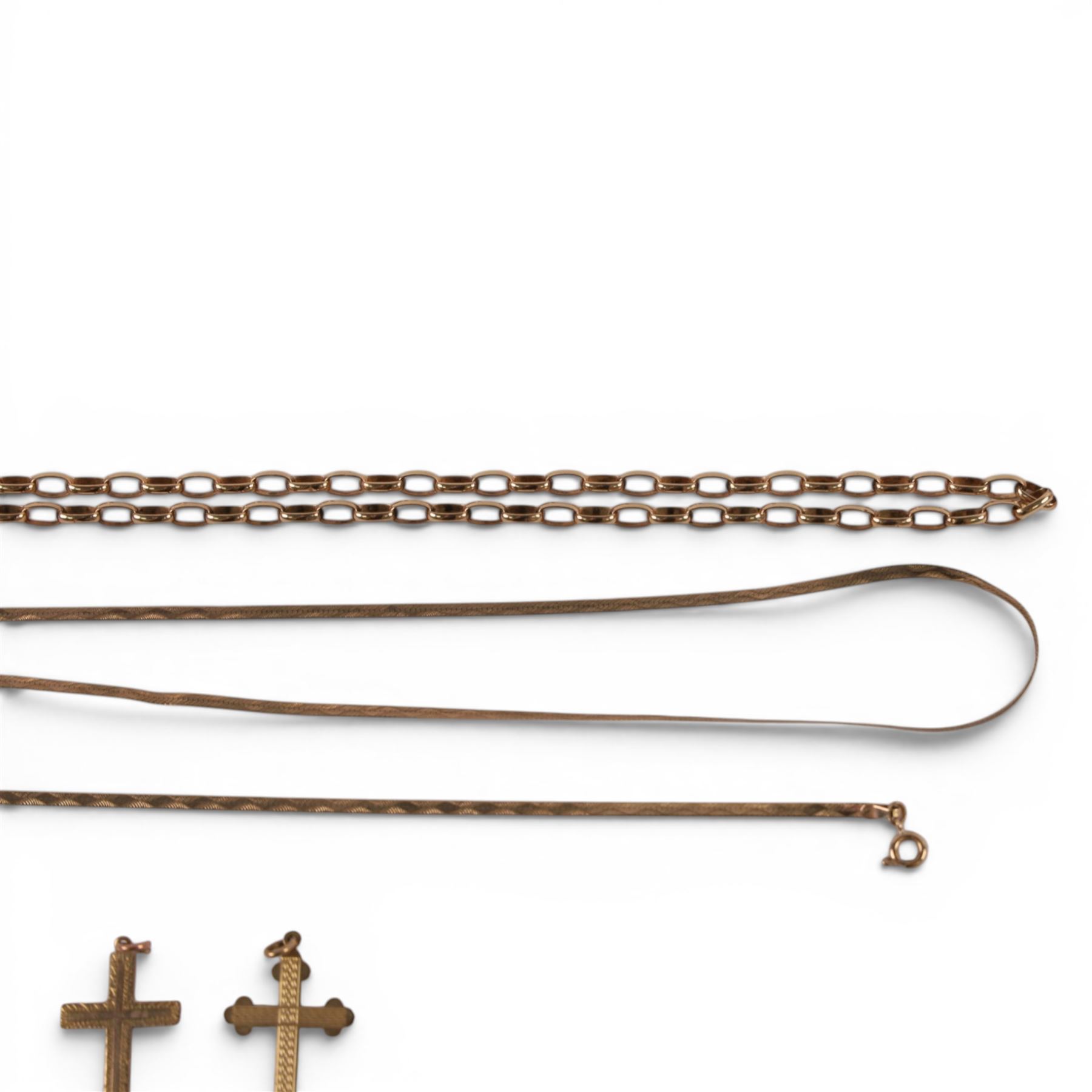 9ct gold jewellery, including chains, cross pendants and bracelets