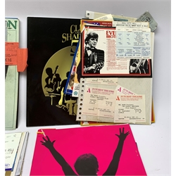 Collection of 1960s and later theatre programmes and tickets for live shows and performances by various artists including Little Richard, Chuck berry, Roy Orbison, Everly Brothers, The Shadows, Jerry Lee Lewis, Fats Domino, Bobby Vee, Shirley Bassey, James Last etc; and two LP records by Giuseppe Di Stefano
