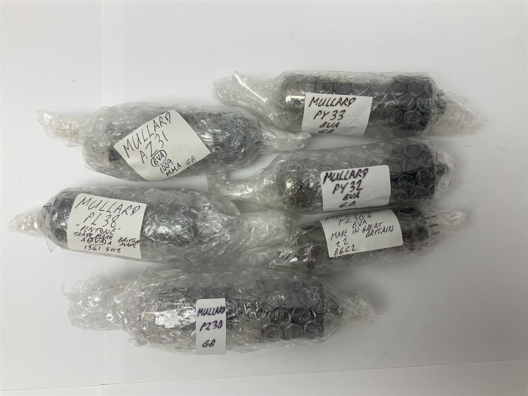Collection of Mullard thermionic radio valves/vacuum tubes, including VP2, AZ31, PZ30, CY1, EL38 etc approximately 30 as per list, unboxed