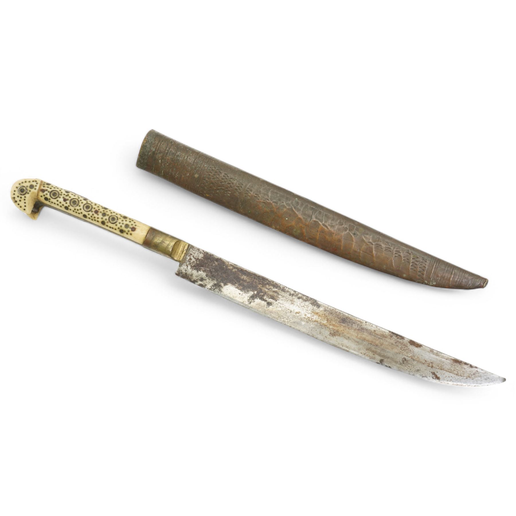 Nepalese kukri with engraved blade, bone hilt and jewelled scabbard and an Eastern dagger with decorated bone hilt (2)