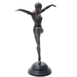 Art Deco style bronze of dancing lady on a stepped metal plinth H48cm