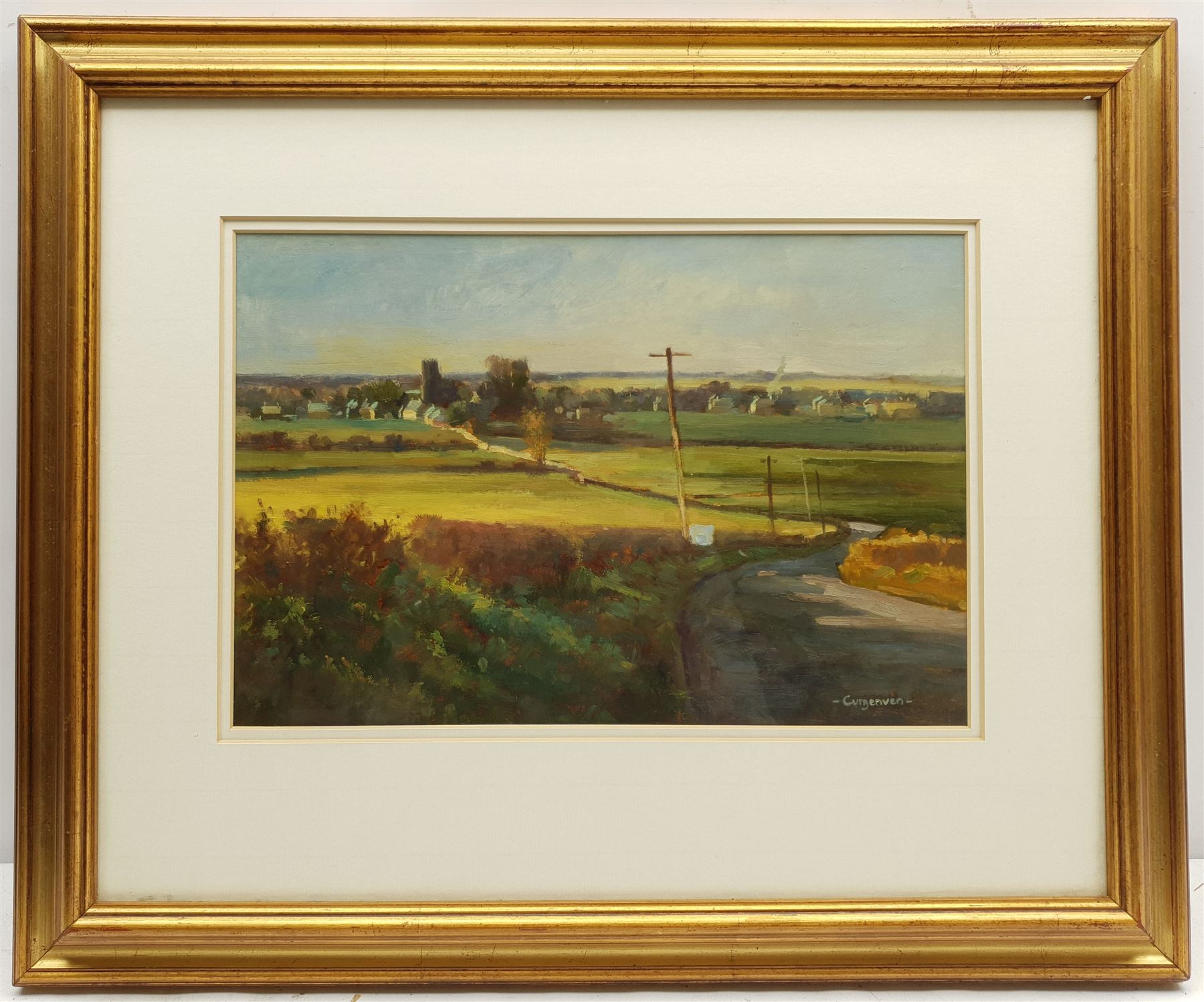 Michael Curgenven (Contemporary): 'Winter Evening Spofforth', oil on board signed, titled verso 25cm x 37cm; Philip Gardner (British 1922-1986): Man with Briefcase, watercolour signed 17cm x 25cm
