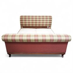 And So To Bed - Bonaparte Emperor 7' upholstered and classic Victorian design wood framed, upholstered in chequered pattern fabric with scroll-shaped headboard and footboard, upholstered side rails, with a faux suede divan together with a fitted Vispring Kingsbridge mattress, supported on cabriole legs 