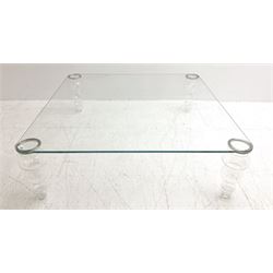 Gallotti and Radice - contemporary glass coffee table, rounded square top on turned vasiform glazed supports 