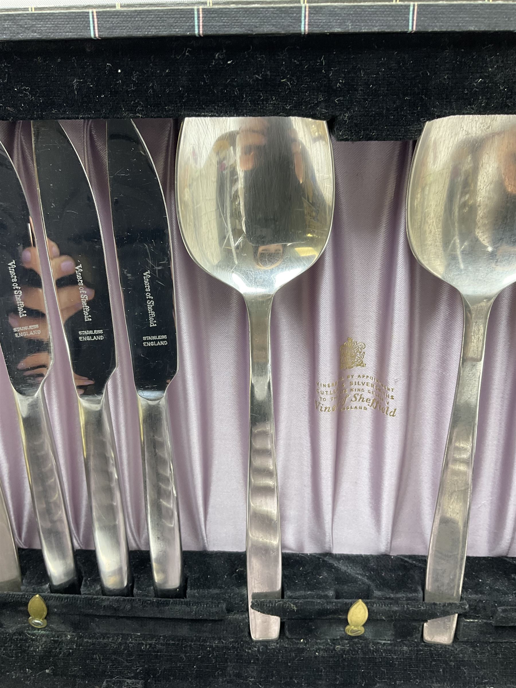 Two cased canteens of cutlery comprising Viners of Sheffield 1960s EPNS