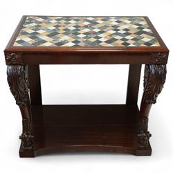 Regency style late 19th century mahogany and Italian specimen marble top console table, re...