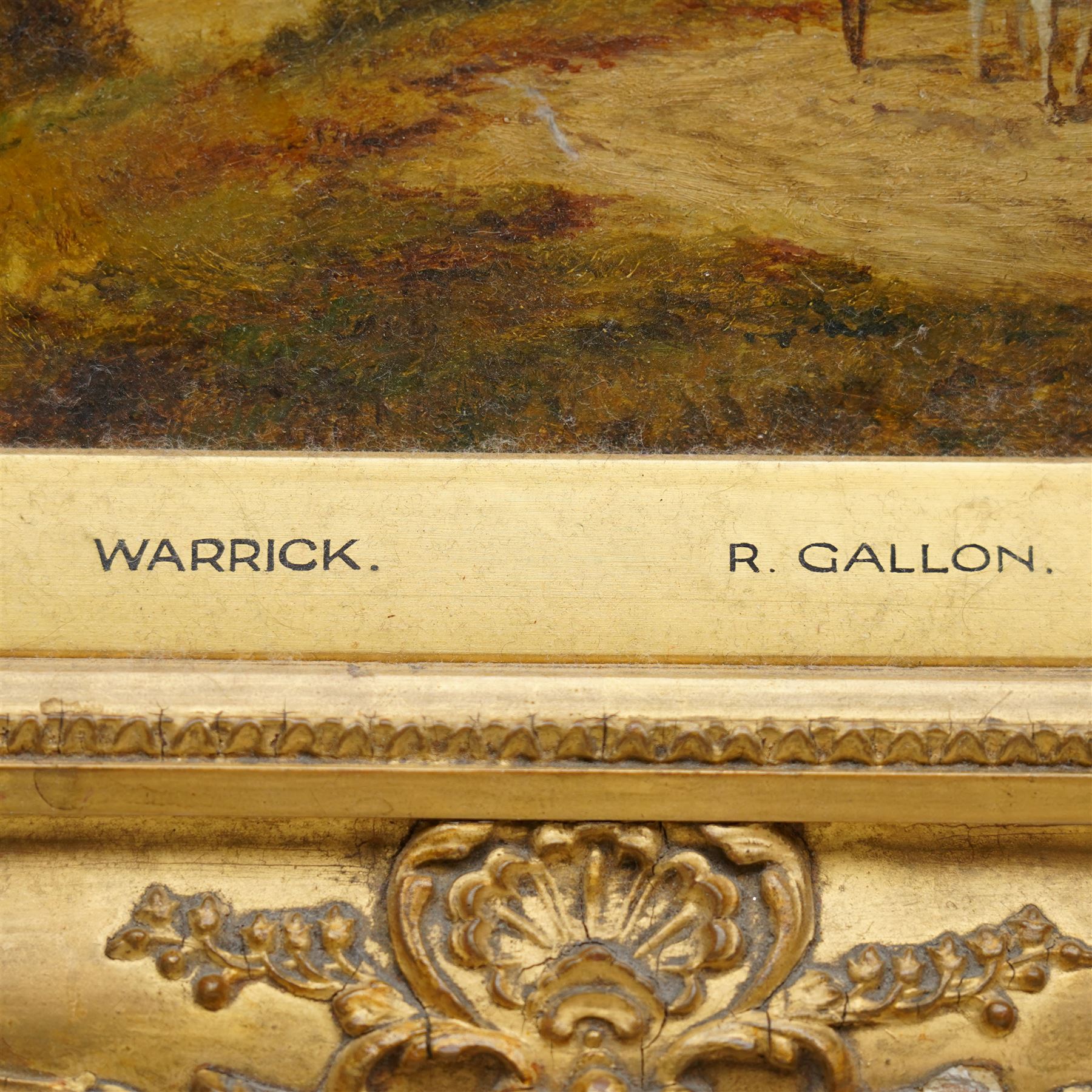 Robert Gallon (British 1845-1925): Horse and Cart by Church - 'Warrick (Warwick)', oil on canvas signed 17cm x 27cm