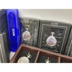 Twenty-three Glory of Steam Atlas Editions silver plated pocket watches, to include The Scottish Horse, Merchant Navy Class, etc, with wood display case, all boxed, twenty one with certificates