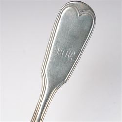 Set of four Victorian silver fiddle and thread pattern table forks engraved with a monogram London 1861 Maker The Portland Company