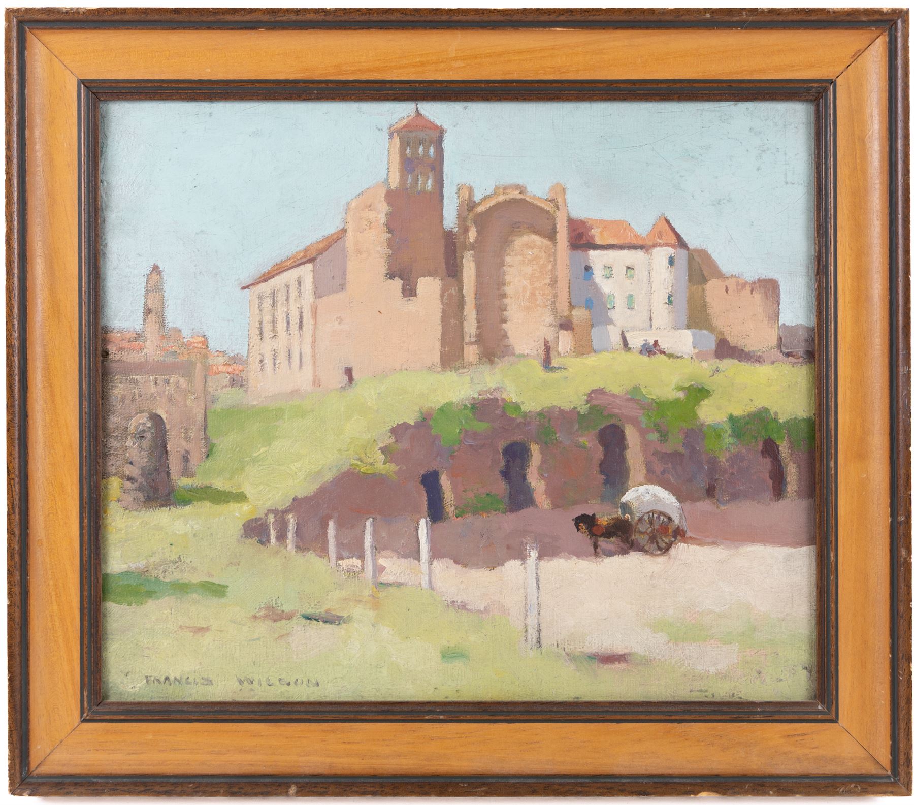 Francis Wilson (Scottish 1876-1957): 'Temple of Venus de Roma', oil on canvas board signed, titled verso 28cm x 34cm