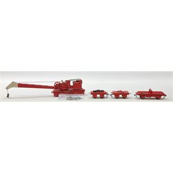 Hornby Dublo - Breakdown Crane No.4062 with screw jacks in plain red box with end label; D1 Girder Bridge, boxed; and T.P.O. Mail Van Set, boxed with mail bags (3)