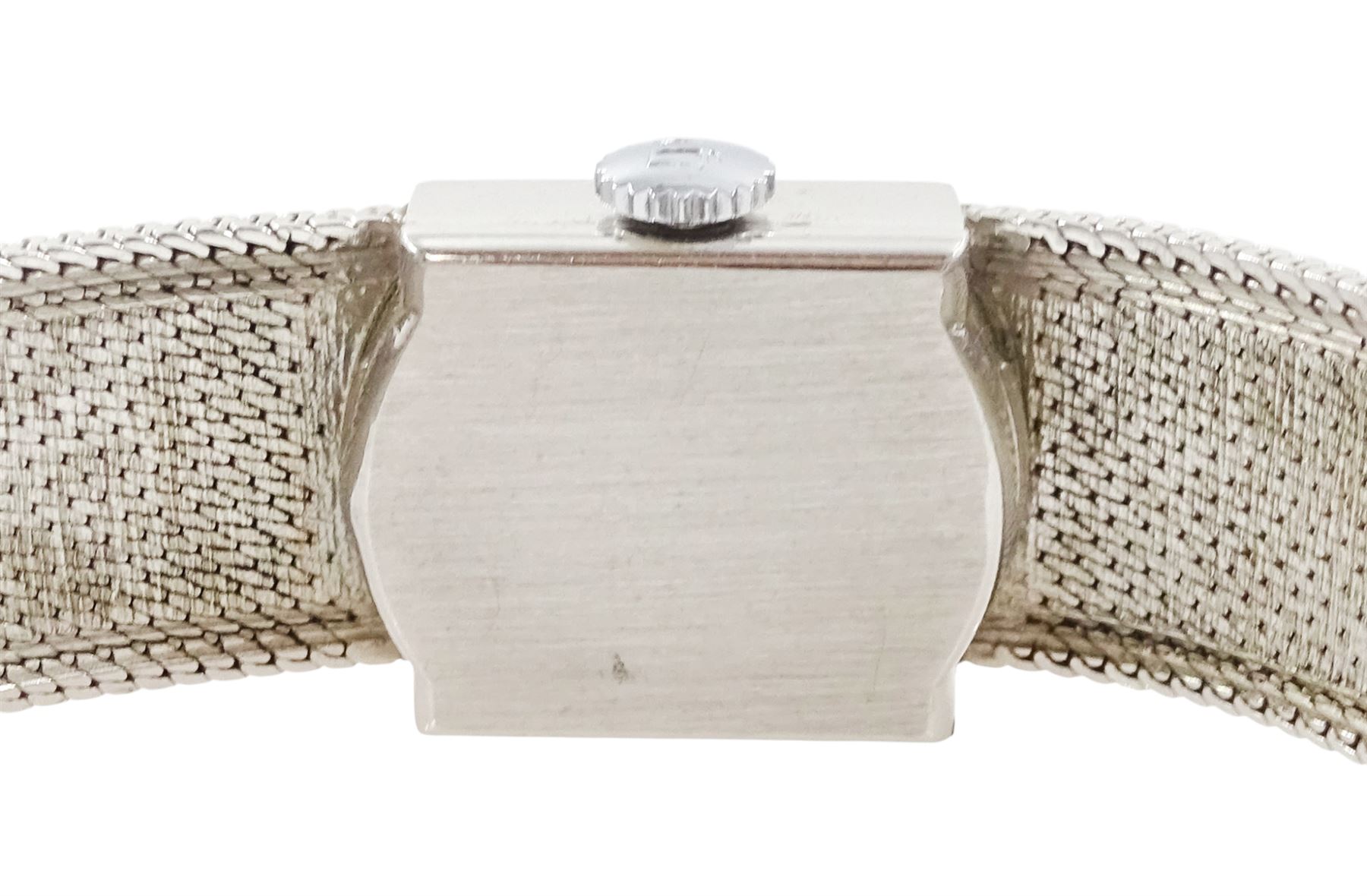 Tissot ladies 9ct white gold manual wind wristwatch, silvered dial with baton hour markers, on integral 9ct white gold bracelet, Birmingham 1972  