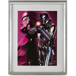 Five framed Cards Inc Star Wars Revenge of the Sith prints, comprising Mace Windu, Yoda, C-3PO, Darth Vader and R2-D2, the R2-D2 example signed by actor Kenny Baker, together with a collection of six smaller limited edition Star Wars art prints, largest H39cm (11)
