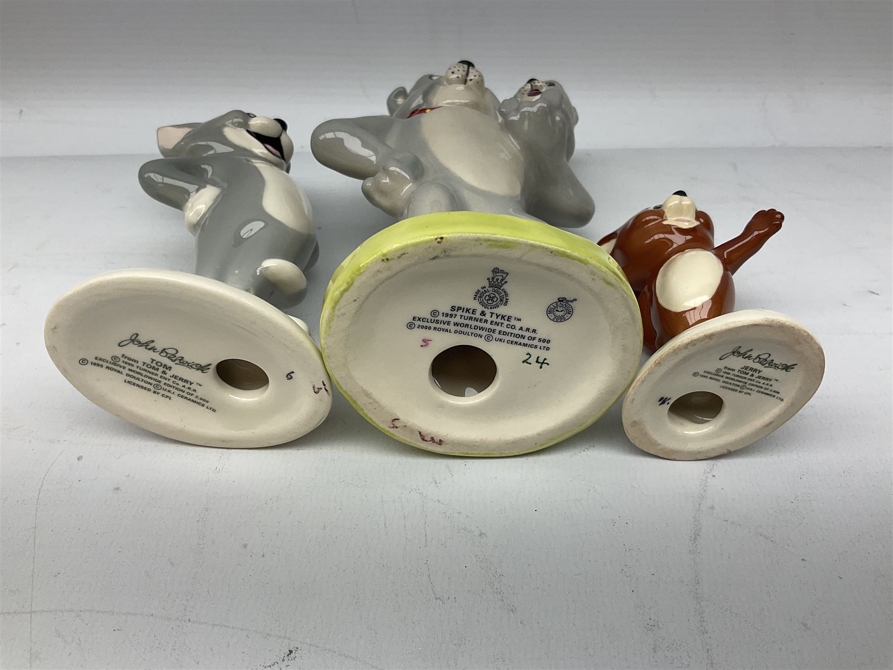 Collection of Beswick figures to include Beatrix Potter Squirrel Nutkin, Jemima Puddleduck, Spike and Tyke, Tom and Jerry, both boxed and with certificates, Chamois 1551 and Babycham 1615a (a/f) Beswick Ware Royal Douton Peter Rabbit and Benjamin Bunny, with certificate
(9)
