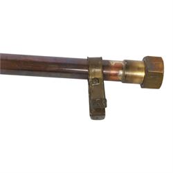 19th century copper ship's bridge voice tube, with applied plaque reading 'Captains Cabin', H123cm