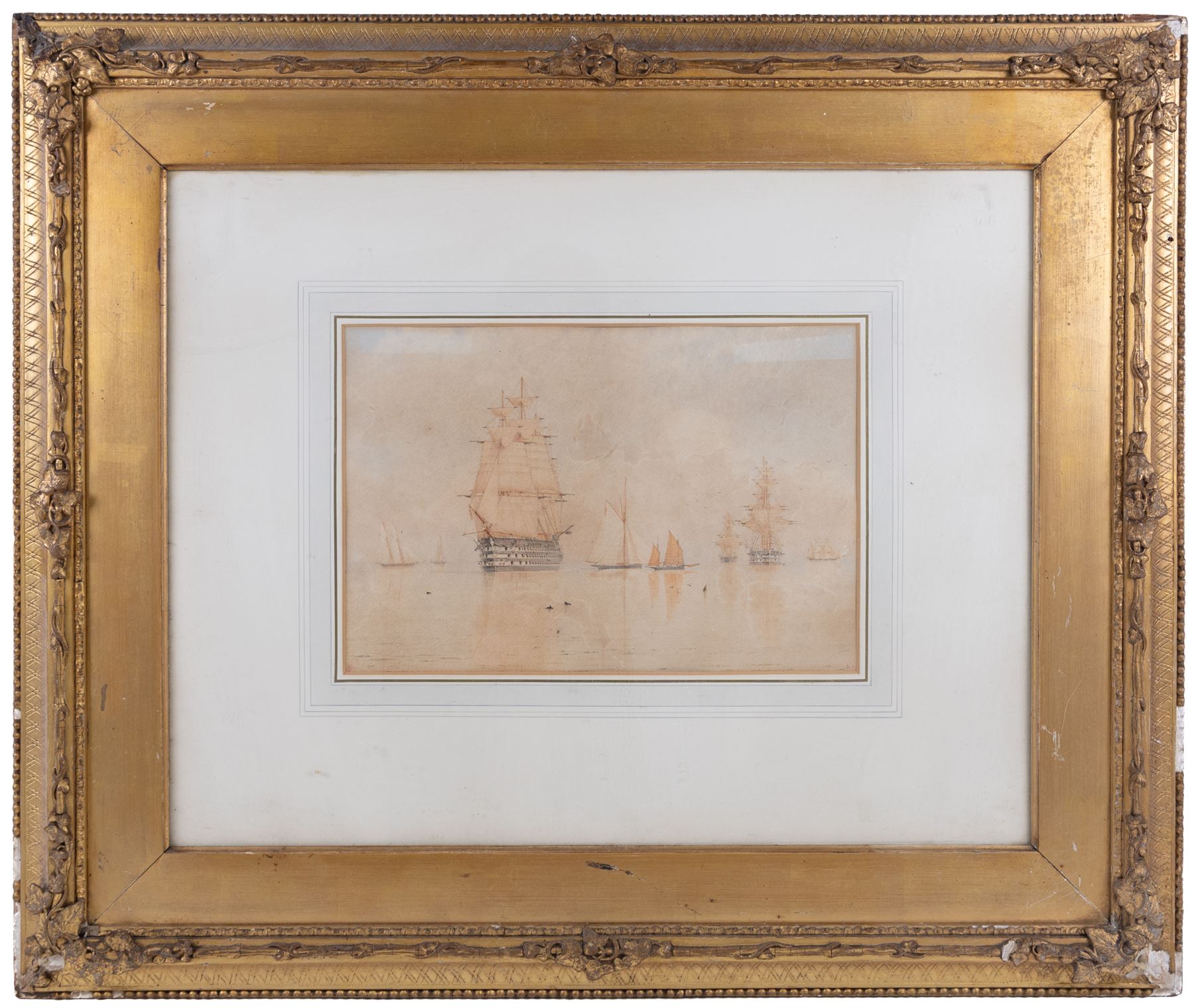 William Frederick Settle (Hull 1821-1897): Shipping on Serene Waters, watercolour signed with monogram and dated '74, 22cm x 33cm 