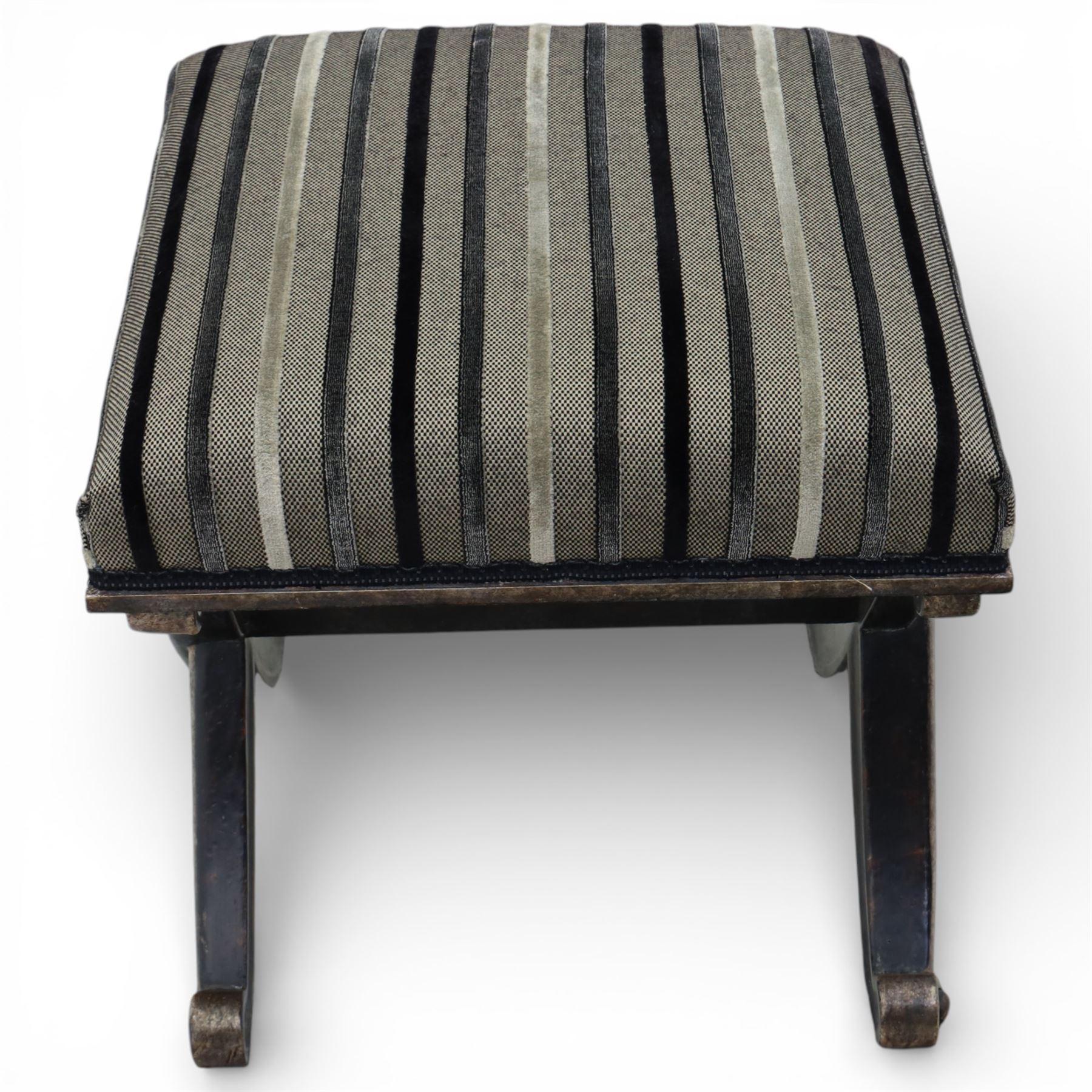 French design dressing table stool, striped upholstery over an X-frame base