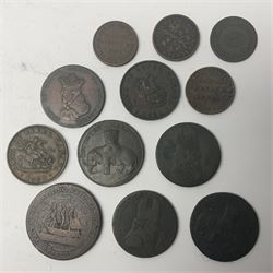 Petersfield 1793 promissory halfpenny, Thade and Navington 1838 one stiver, Province of Canada Bank of Montreal 1842 one penny bank token, Bank of Upper Canada 1850 one half penny bank token, Stein Brown and Co two tubs, various other tokens etc