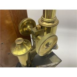 Brass lacquered microscope, by J. Swift & Son, London, in wooden carry cas no 13749, 