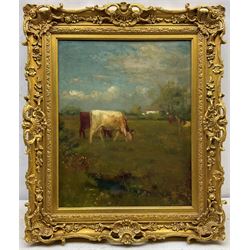 J Burns (Early 20th century): Cows Grazing, oil on canvas signed and dated 1905, 50cm x 40cm