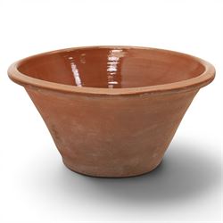 Very large 19th century terracotta pancheon, of typical tapering circular form, with brown slip glazed interior, H30cm D62cm