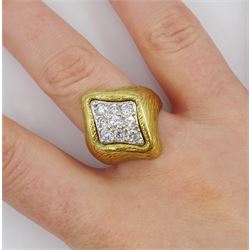 18ct gold pave set diamond marquise shaped ring, stamped 18K, total diamond weight approx 0.60 carat