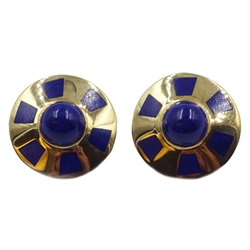  Pair of 9ct gold lapis lazuli shield earrings, hallmarked  