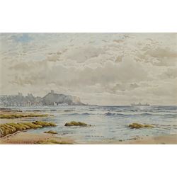 Edward H Simpson (British 1901-1989): 'Breakers in the South Bay' Scarborough, watercolour signed, titled on label verso