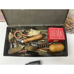 Assorted gun cleaning equipment including .303 brass oil bottle and boxed Webley Cleaning Kit etc; together with quantity of various calibre bullets for reloading 