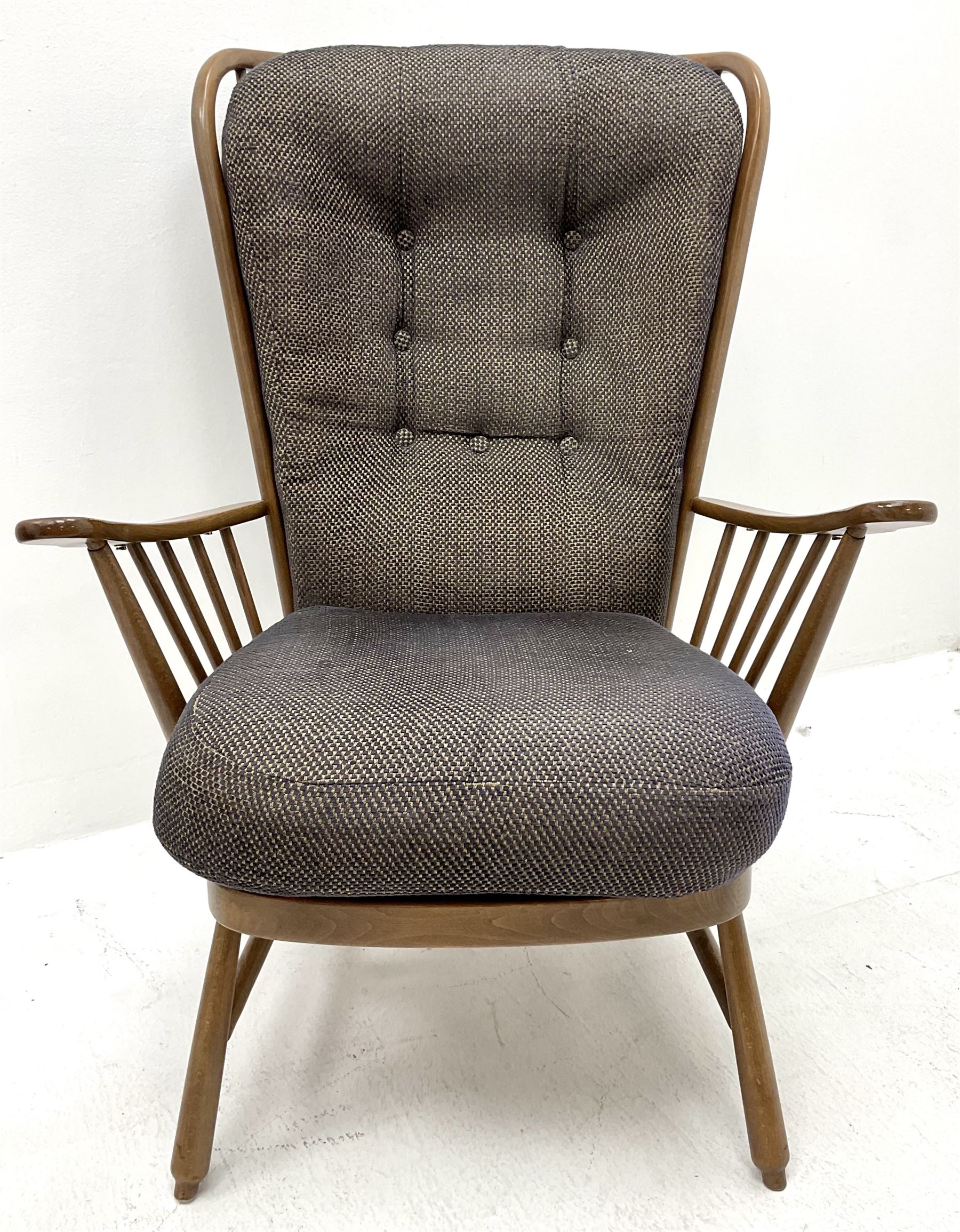 Ercol Evergreen high back easy chair, upholstered back and seat cushion