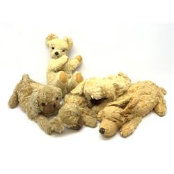 Four Alpha Farnell animal night-dress cases, one as a white wool plush seated teddy bear with original Hygienic label H15