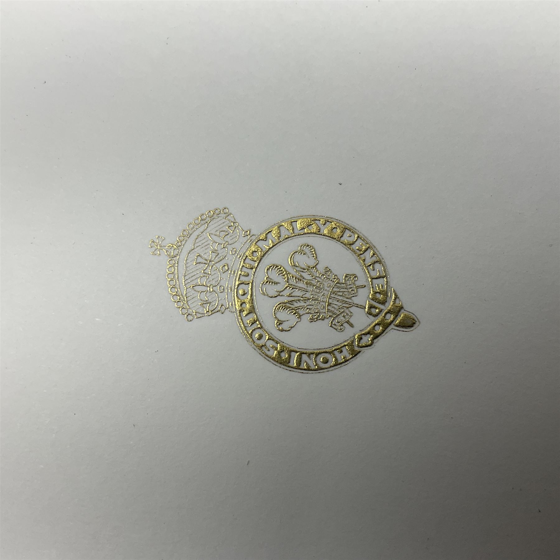 2003 Royal Christmas card with gilt embossed Prince of Wales crest to cover, the interior with black and white photograph of a smiling Prince Charles, now King Charles III, Prince William and Prince Harry, signed in autopen 'from Charles', with indistinct name to top