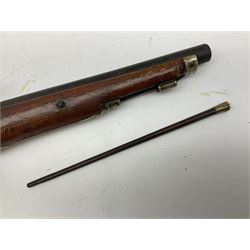 Re-manufactured percussion converted from flintlock single barrel pistol, the 20cm barrel with ramrod under, reused back action lock, brass furniture and hardwood stock L41cm overall