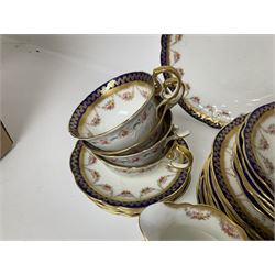 Six Royal Crown Derby Imari 'Derby Border' pattern plates, together with Aynsley part tea service, to include tea cups and saucers, milk jug, side plates etc