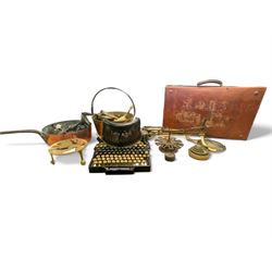 Large copper pan, brass jam pan, balance