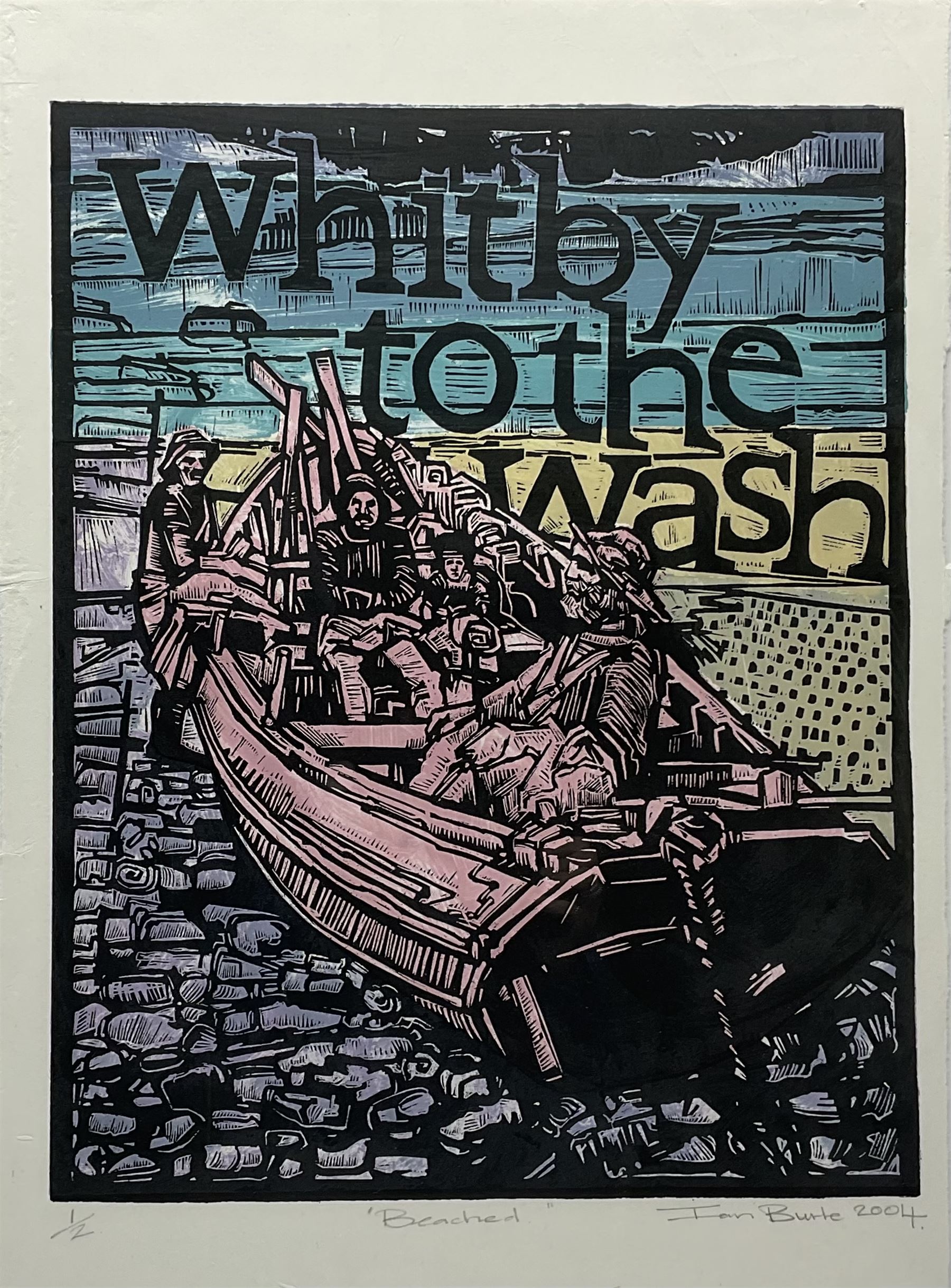 Ian Burke (Northern British 1955-): 'Beached' - Whitby to the Wash, limited edition woodcut on handmade paper signed titled dated 2004 and numbered 1/2 in pencil 68cm x 49cm 