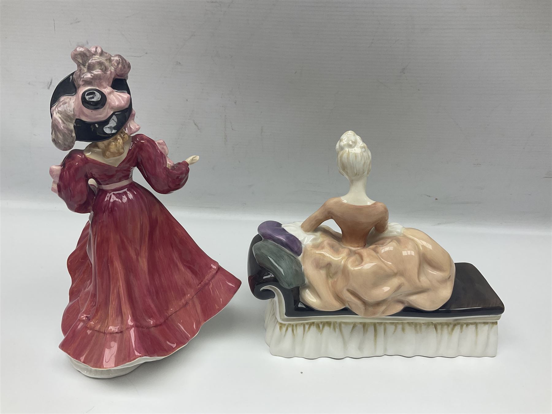 Six Royal Doulton figures, comprising Romance HN2430, Sarah HN3978, Rachel HN3976, Patricia HN3365, Elizabeth HN4426 and Reverie HN2306, all with printed mark beneath  