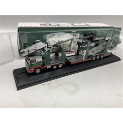 Eddie Stobart - three Corgi die-cast lorries comprising Volvo Short Wheelbase Lorry with Close Couple Trailer; 59516, Renault Curtainside Trailer; 59538 and ERF Curtainside Trailer; 59502, Oxford 1:76 scale die-cast Scania EVO 6 Car Transporter, togther with various Atlas models, all boxed (10)
